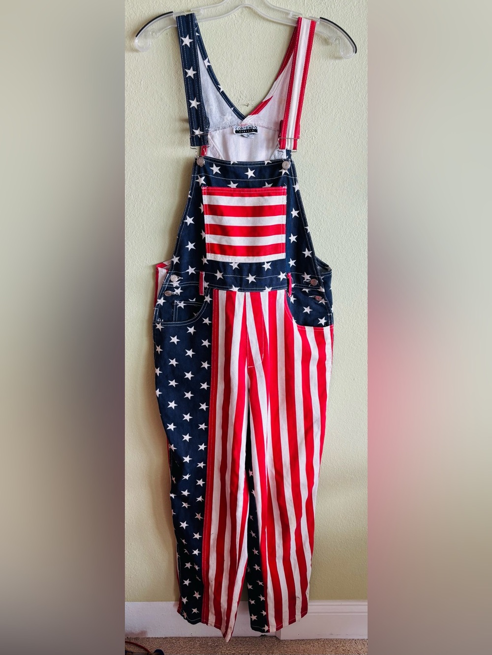 90’s Vintage American Flag Denim Jean 4th of July Overalls Size: Medium